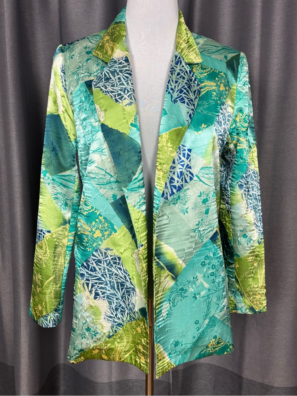 Vintage Lori Zoni 100% Silk Bamboo and Floral Print Blazer Jacket M